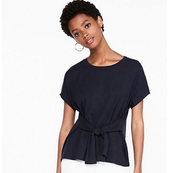 Express Tops - Express Navy Blue Ribbed Tie Front Tee Top XS